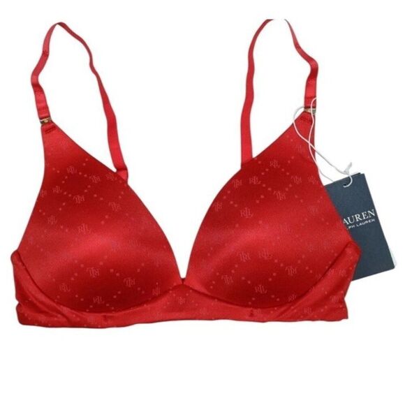 Ralph Lauren Size 36D Lightly Padded Wireless RLL Logo T Shirt Bra Ruby Red NWT - Picture 2 of 5